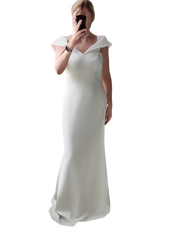 Badgley Mischka White Crepe Sheath Gown Size 6
